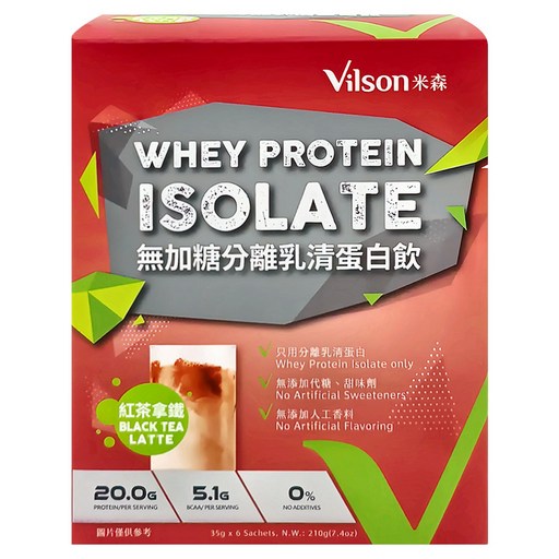 Vilson 米森 無加糖 分離乳清蛋白飲 紅茶拿鐵 6包, 35g, 1盒