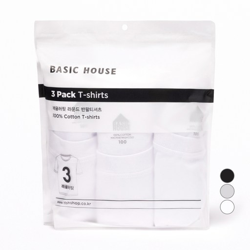 BASIC HOUSE 中性款純棉圓領短袖T恤組 HATS0101 3入, 白
