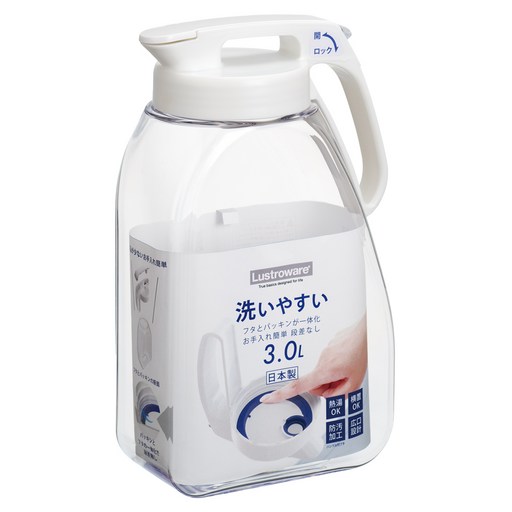 Lustroware 密封防漏耐熱冷水壺, 透明色 + 白色, 1個, 3L