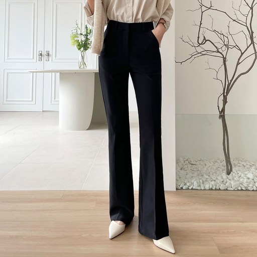 플랜데이 여성용 숏미디움롱 프링 스판 세미부츠컷 슬랙스