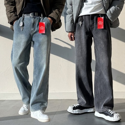 남자 세미와이드 샌드워싱 뒷밴딩 데님 청바지 팬츠 빅사이즈