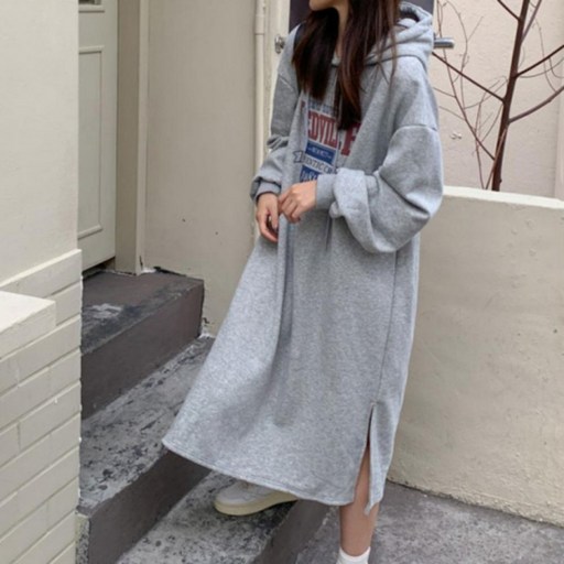 기모안감원피스 따뜻한 기모 따뜻한원피스 트임 빅 레터링 원피스 후드 여성 안감