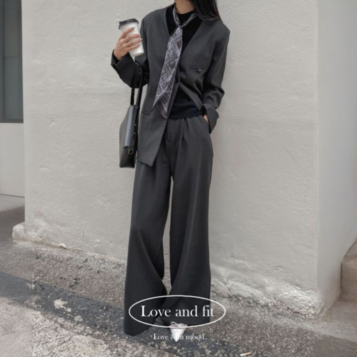 여성 노카라 자켓 뒷밴딩 슬랙스 셋업 정장 셋업 2color