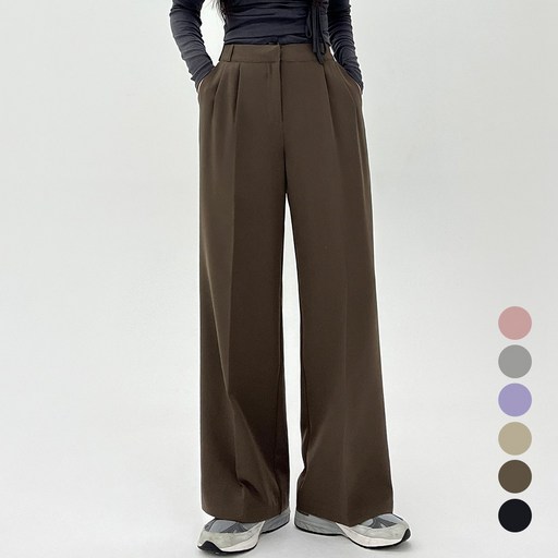 코모도 여성 와이드 슬랙스 팬츠 허리 밴딩 투핀턱 바지 6컬러