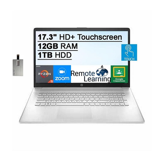 2021 HP 17.3인치 HD+ 터치스크린 노트북 컴퓨터 AMD Ryzen 5 5500U(6코어) 프로세서 12GB DDR4 RAM 1TB HDD 라데온 그래픽 HD 오디오 웹캠