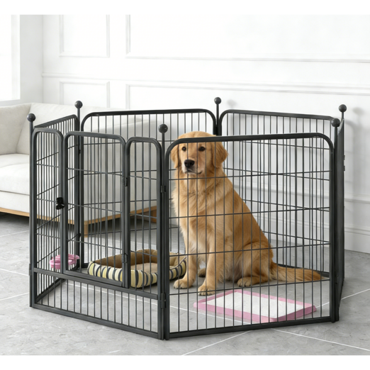 리빙가감법 반려동물 고품질 대형견 울타리 튼튼한 메탈 안전한 논슬립 자동 잠금 애견 펜스 대형 울타리, 1세트, 블랙