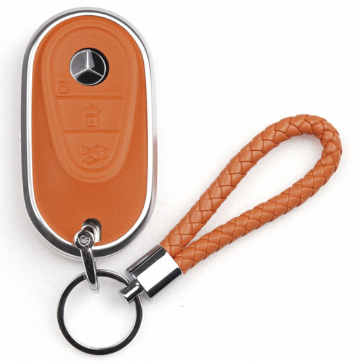 옳다스토어 벤츠 신형 가죽 메탈 키케이스, 오렌지