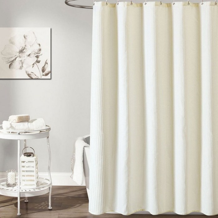 젠스룸 프리미엄 와플 패브릭 샤워커튼  커튼링 세트