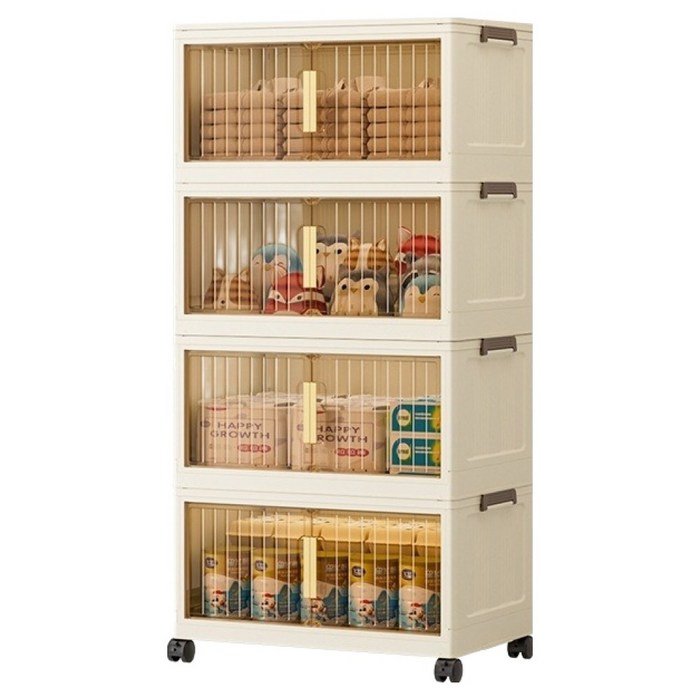 다나셀 접이식 다용도 양문 이동식 수납장 폴딩박스 4단, 투명 브라운, 1개