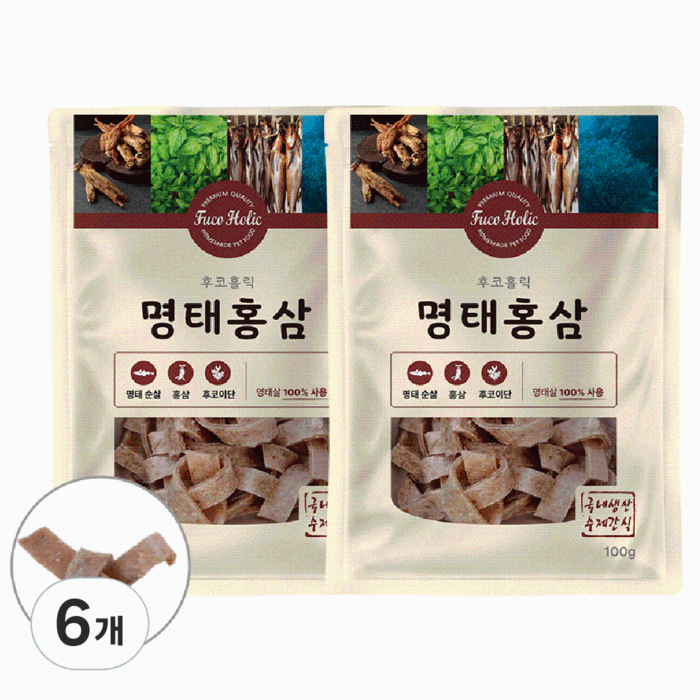 후코홀릭 강아지 건조간식, 혼합맛명태홍삼, 100g, 6개