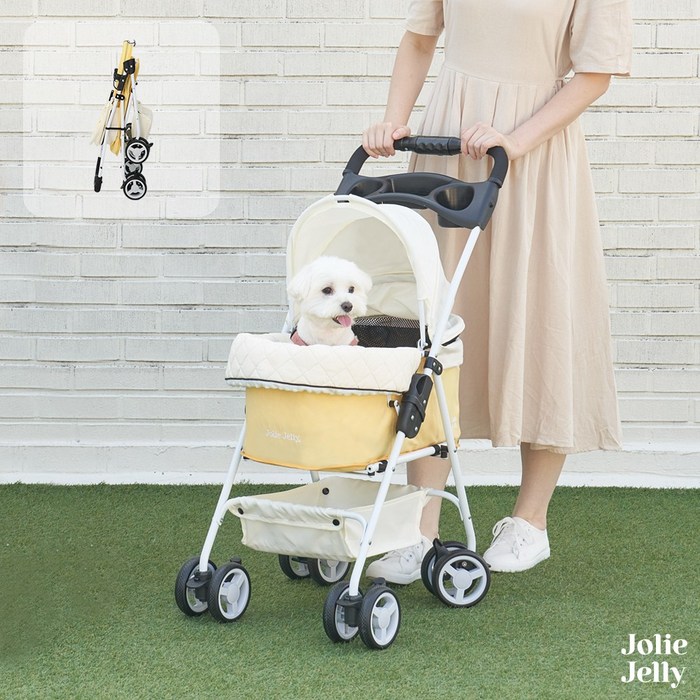 졸리젤리 조이 유모차 반려동물 강아지 고양이 양대면 일체형 접이식, 옐로우 졸리젤리 조이 유모차 반려동물 강아지 고양이 양대면 일체형 접이식, 옐로우