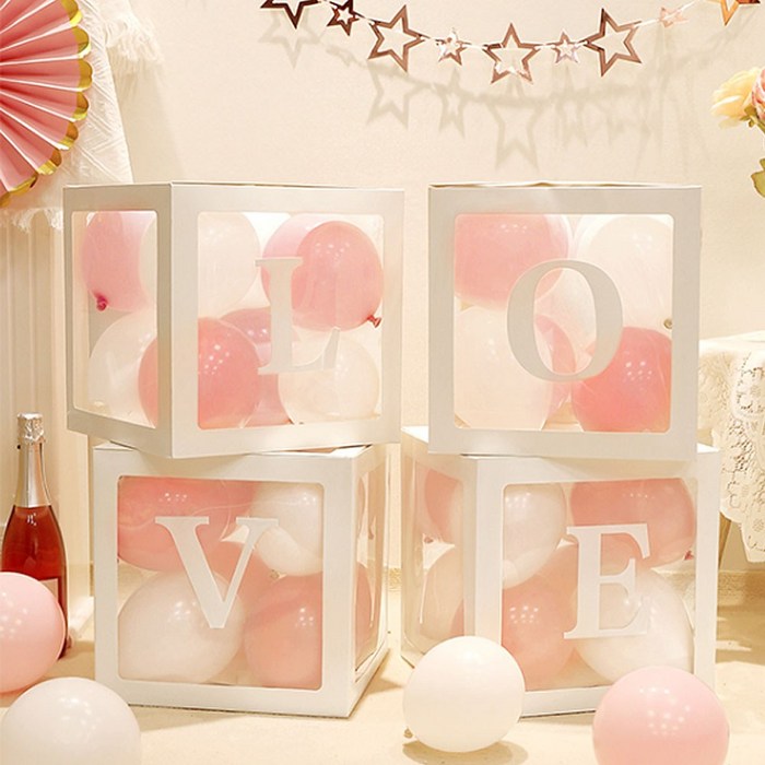 메세지 벌룬박스 파티 레터링 풍선 상자 생일 기념일, 화이트 LOVE 박스, 1세트