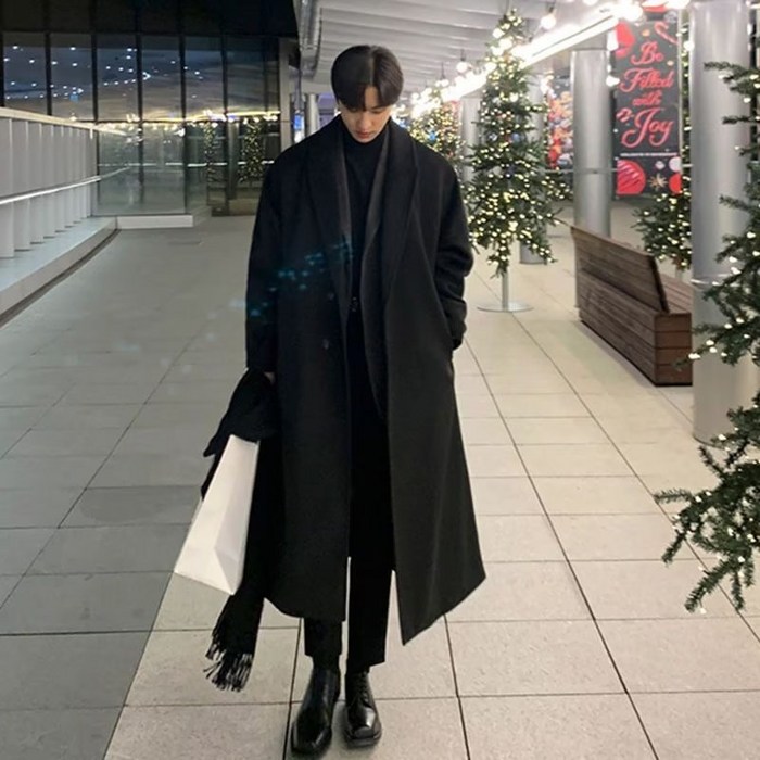 봄 가을 신상 트렌치코트 남성 솔리드 코트 하프 무릎 위 캐주얼 터틀넥 하프 오버핏 트렌치 롱코트