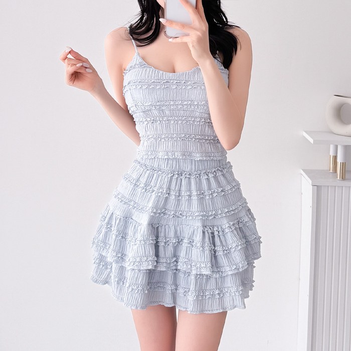 글램디브 딜루쉬 캉캉 스커트 끈나시 크롭티 셋업 AD0570