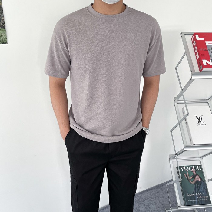 남자 여름 오버핏 기본핏 면 구김없는 스판 반팔 티셔츠