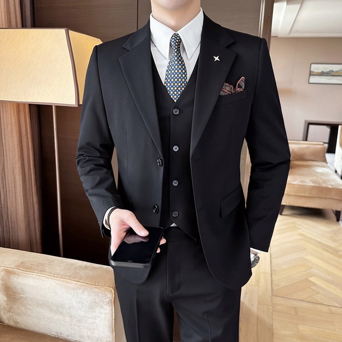 티티콩 남성 가을 캐주얼 투버튼 정장 결혼식 면접 하객룩 세트 3피스슈트조끼바지