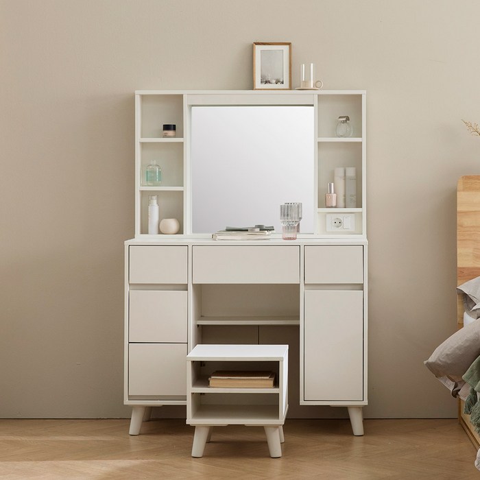 리뷰이벤트 파로마 티아나 LED조명 수납화장대세트 스툴포함세트, 화이트