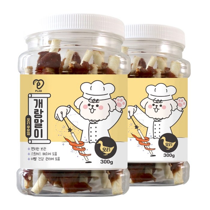 피랩 개랑말이 강아지 오래먹는 껌 간식, 2개, 300g, 오리 우유껌