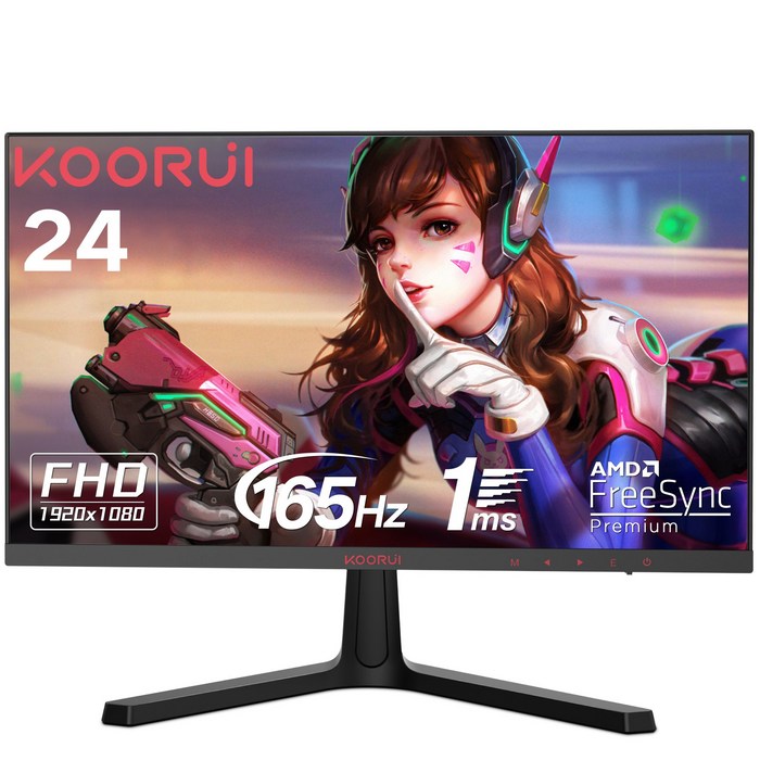 KOORUI 60.45cm FHD 게이밍 모니터 리얼 165Hz 1ms MPRT+프리싱크/G-sync 지원,24E4 블랙