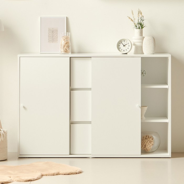 룸앤디 국내 제조 스르륵 슬라이딩 3단 일반형 수납장 방문설치, 웜화이트