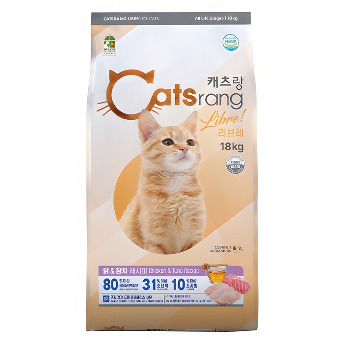 캐츠랑 전연령 고양이 리브레 건식사료, 닭참치, 18kg, 1개 캐츠랑 전연령 고양이 리브레 건식사료, 닭참치, 18kg, 1개