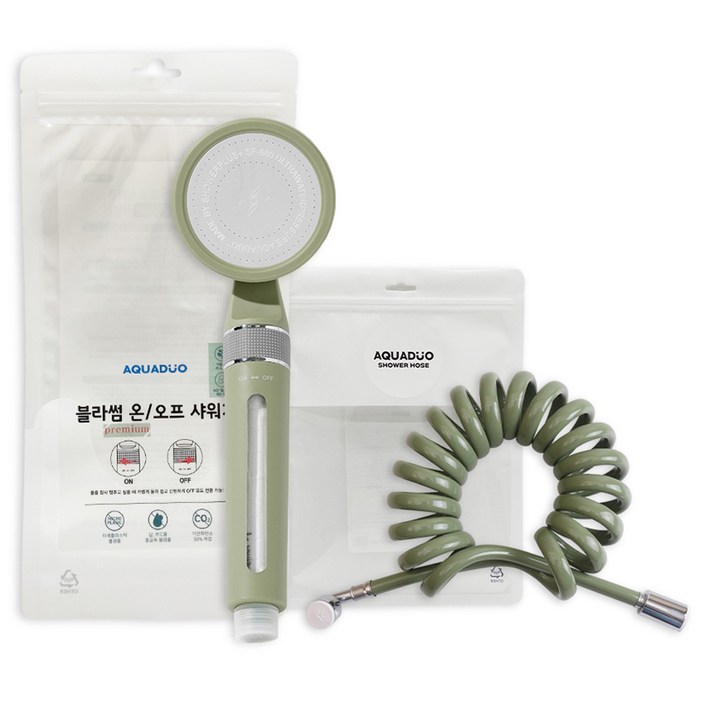 아쿠아듀오 프리미엄 블라썸 온오프 필터샤워기  스프링호스 3m 세트, 1개, 올리브