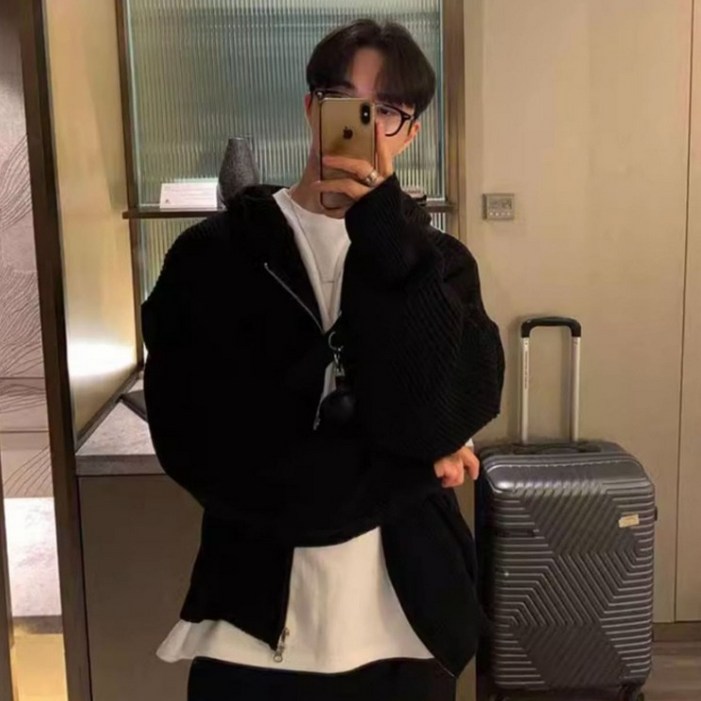 제이티엘 남성용트렌디투웨이지퍼루즈핏니트집업