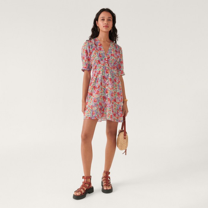 바앤쉬 여성용 플라워 면혼방 5부소매원피스 IV00S