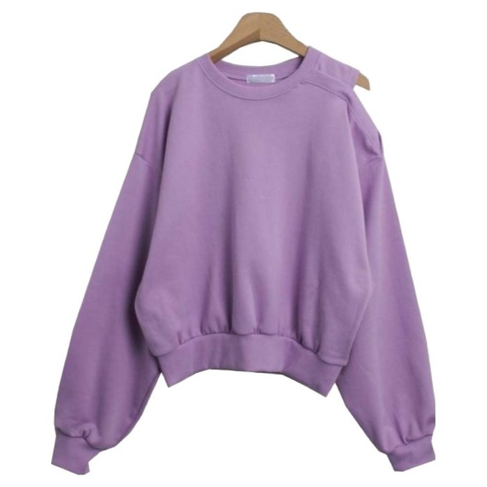 시크블랙 리느미 라운드넥 원숄더 트임 무지 크롭 맨투맨 cpt16271k51