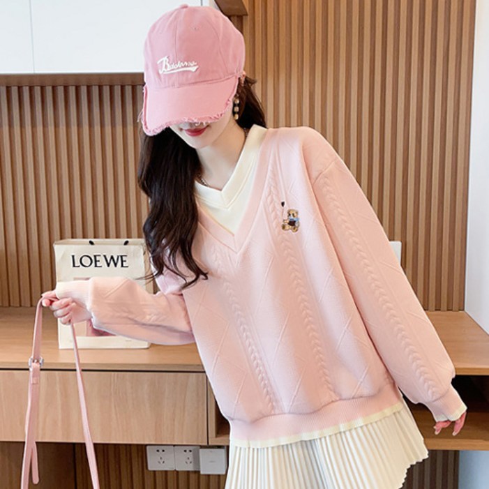 파라다이소 여성용 산뜻한 봄날 파스텔 브이넥 스웨트 티셔츠