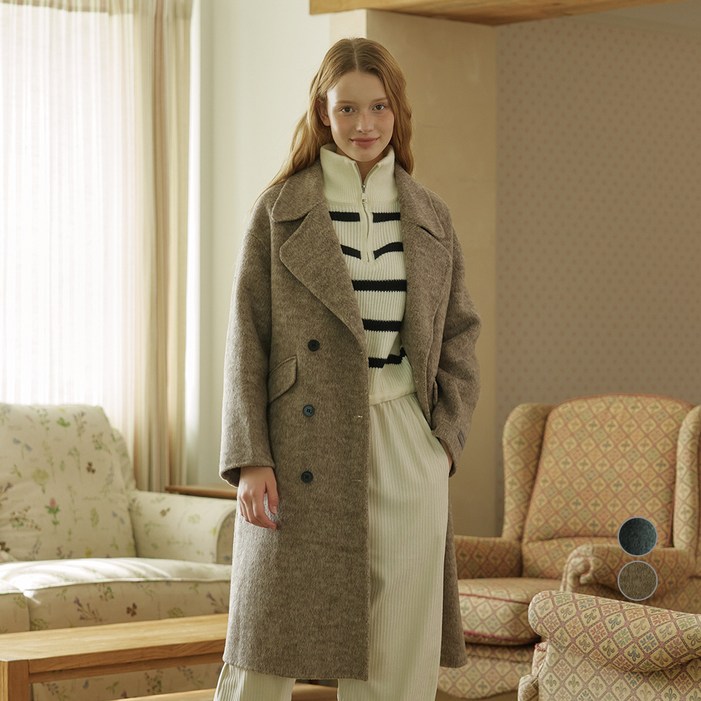 비키 여성용 핸드메이드 더블버튼 울 롱코트 TJHAY2642