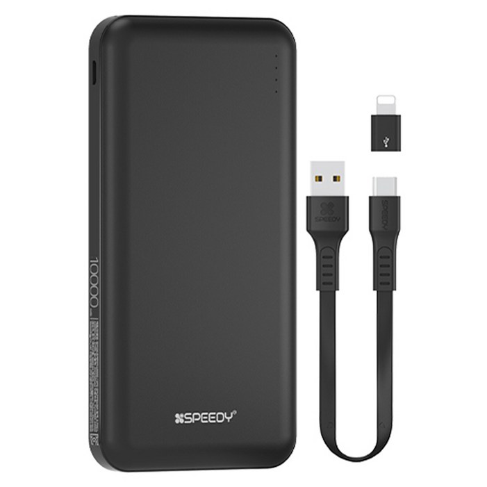 SPEEDY 슬림 듀얼 보조배터리 10000mAh C타입 케이블 8핀 젠더 세트, BND2PCPPB100A, 블랙 SPEEDY 슬림 듀얼 보조배터리 10000mAh C타입 케이블 8핀 젠더 세트, BND2PCPPB100A, 블랙