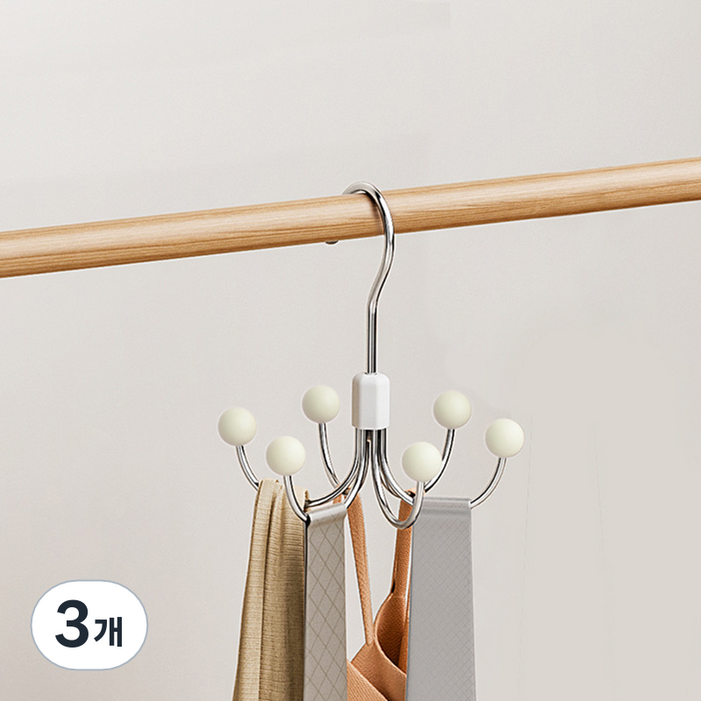 피어니스트 360도 회전 다용도 보관 후크 무타공 걸이, 화이트, 3개