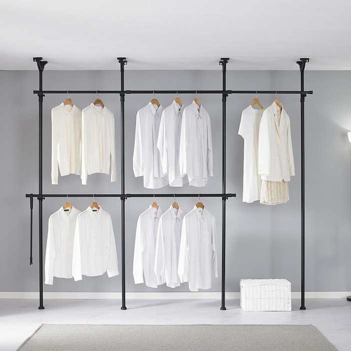 이지온 국민튼튼 플랫 고정식 설치형 드레스룸 5단 행거 EFB405, 블랙