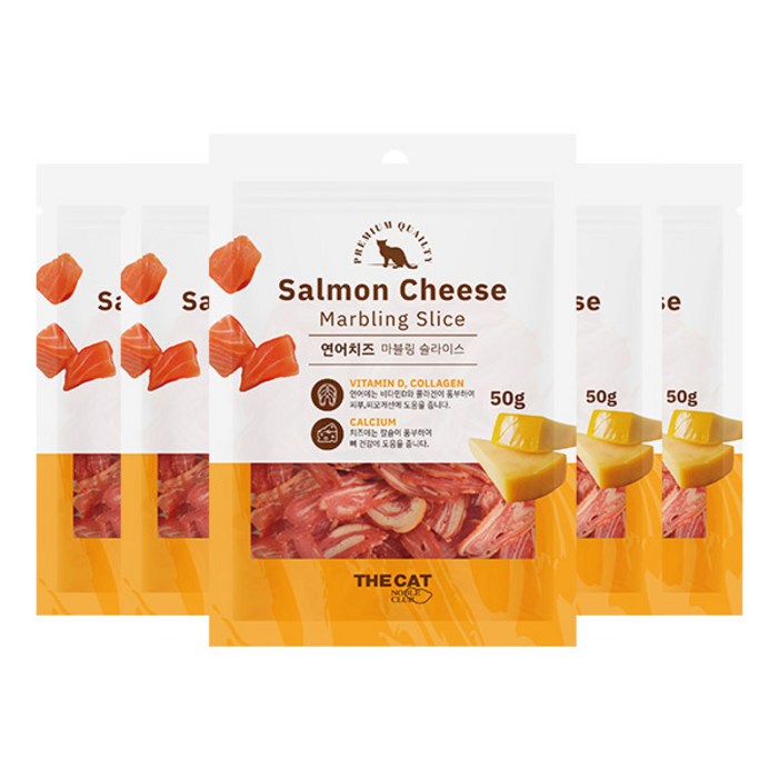 더캣 마블링 슬라이스 고양이 간식 50g, 연어  치즈 혼합맛, 5개