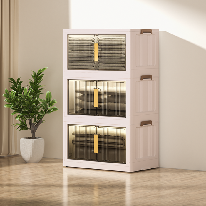 Paradoma 수납장 무설치 접이식 다용도 수납장 양문 이동식 플라스틱 수납장 리빙박스 폴딩 정리함 폴딩박스