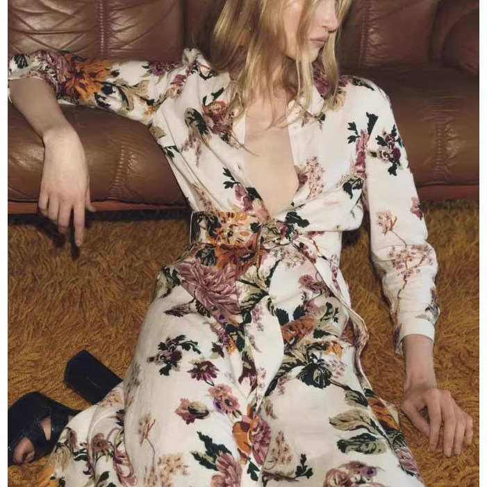 1Y8024 ZARA 여자신상 플라워 긴팔원피스 린넨 원피스  8569154