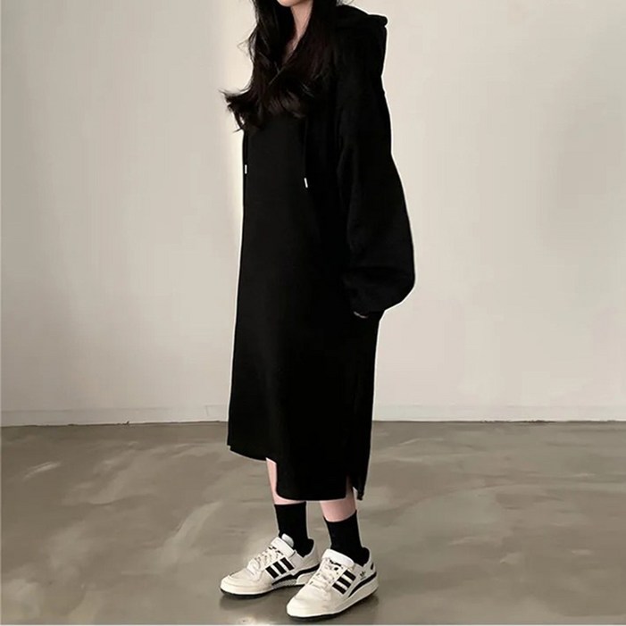 아노락 기모 후드 롱 원피스