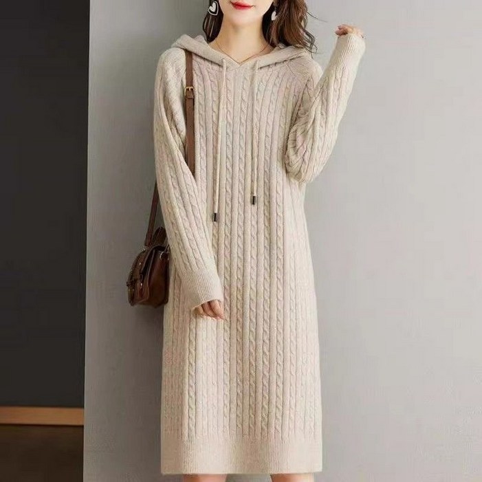 빌리즈빈 여성 겨울 캐주얼 데일리 꽈배기 후드 니트원피스 51121