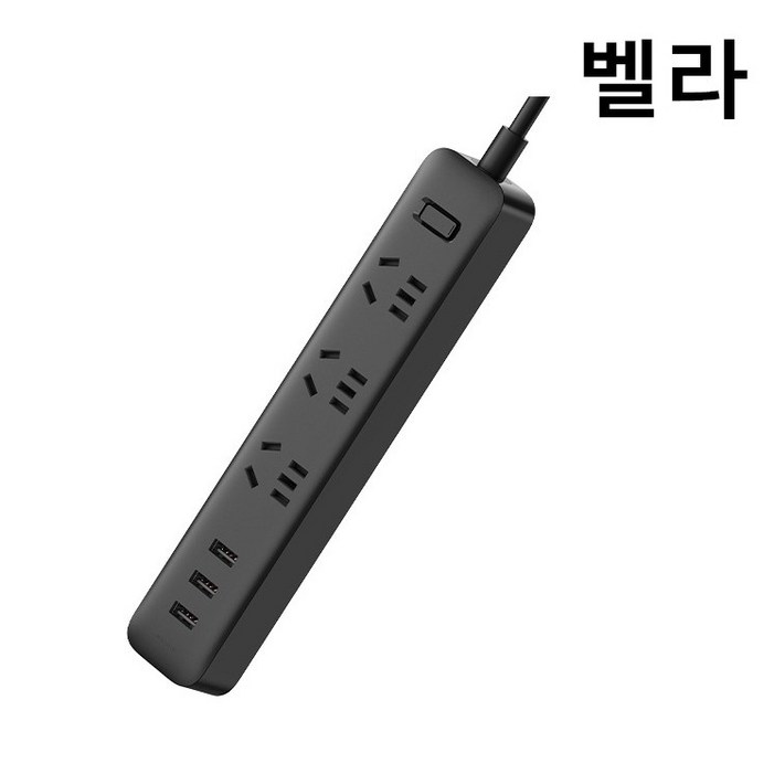 샤오미 USB충전포트 3구멀티탭 블랙 고속충전 USB형 전세계 공용표준 100정품, 1개, 1.8m