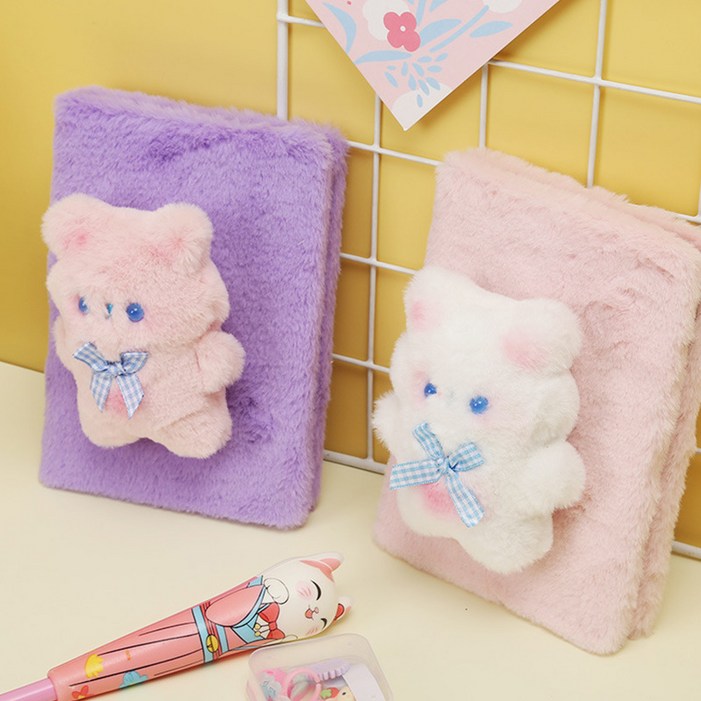 레브비쥬 귀여운 인형 스트레스 해소 일기장 예쁜 노트 다이어리 DIY 꾸미기 세트 포함, 핑크 토끼 DIY 세트, 1개