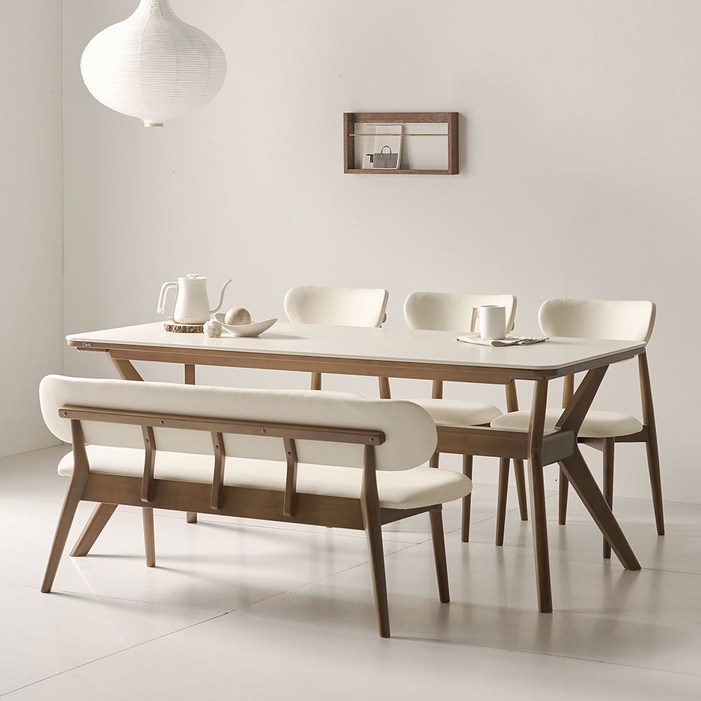 모린 포세린 세라믹 원목 6인 식탁세트 2000 의자3등받이벤치형 IKMR2A