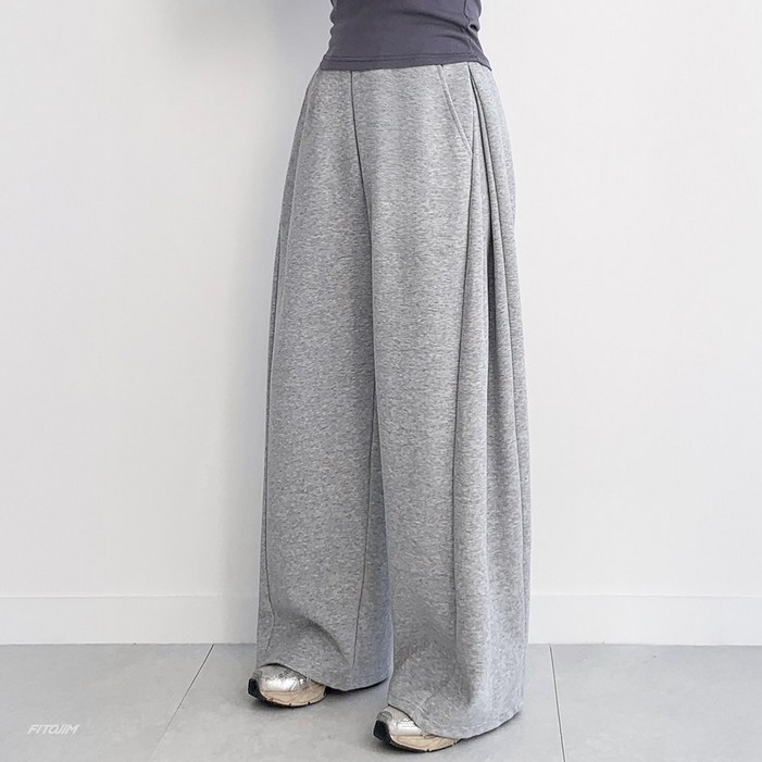 FITOJIM 여성 일반기모 사이드 핀턱 밴딩 와이드 팬츠 트레이닝 바지