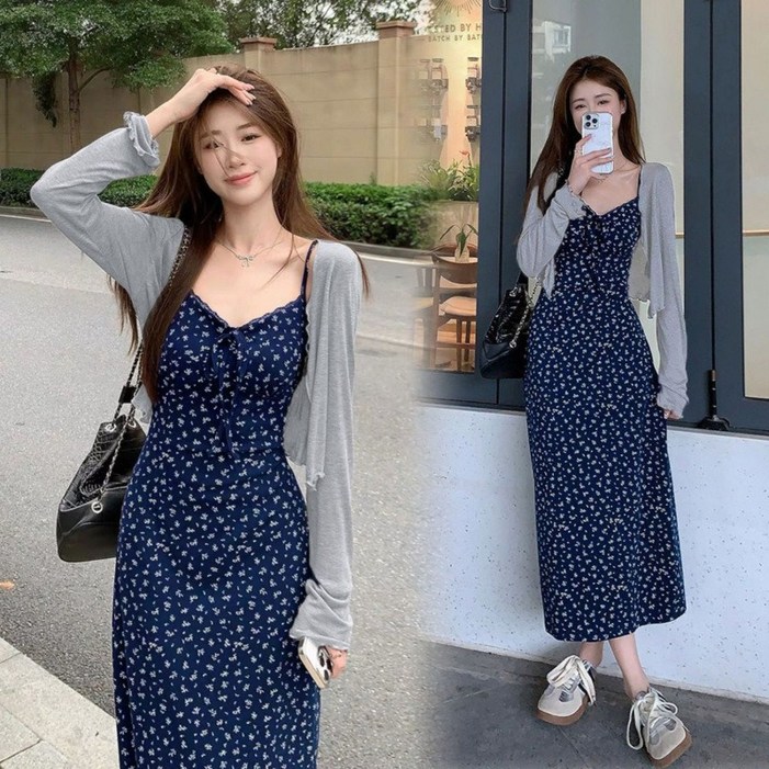 BIKASU 여성 여름 원피스 플라워 슬림핏 나시 원피스