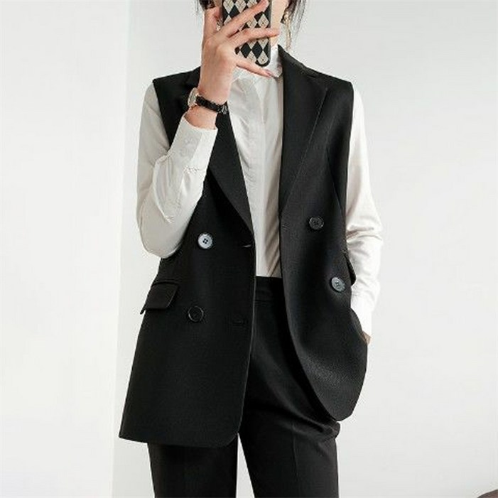 SJW 봄여름 여성 정장 조끼 무지 더블버튼 베스트 민소매 아우터 상의 빅사이즈 S5XL