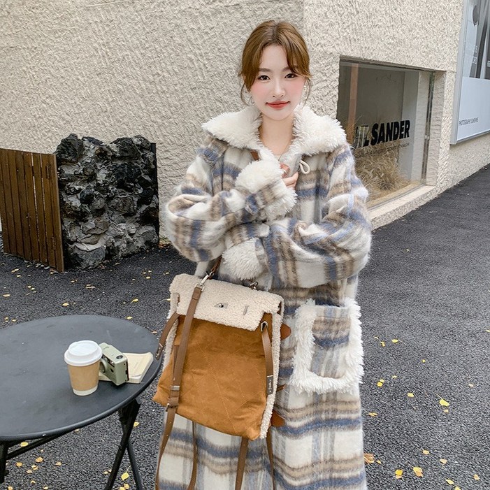 사람풍경 앤티크 걸 빈티지 체크 모직 코트 여성코트 사람풍경 앤티크 걸 빈티지 체크 모직 코트 여성코트