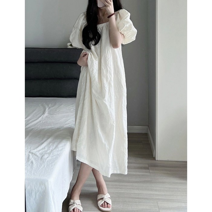 당일출고 청순한 루즈핏 퍼프소매 여름 롱원피스 당일출고 청순한 루즈핏 퍼프소매 여름 롱원피스