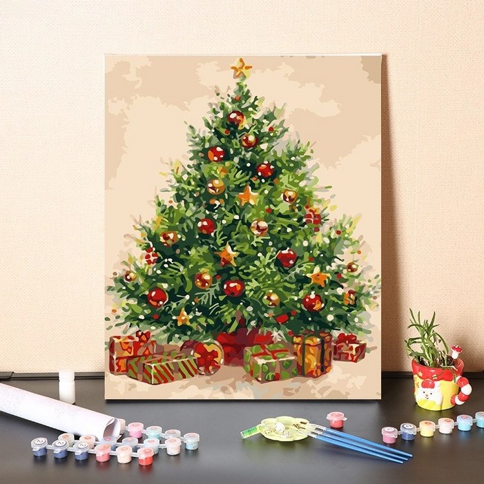 FiIIery 크리스마스 명화 그리기 diy페인팅 그림그리기유화 크리스마스 트리 시리즈 diy 40 x 50cm