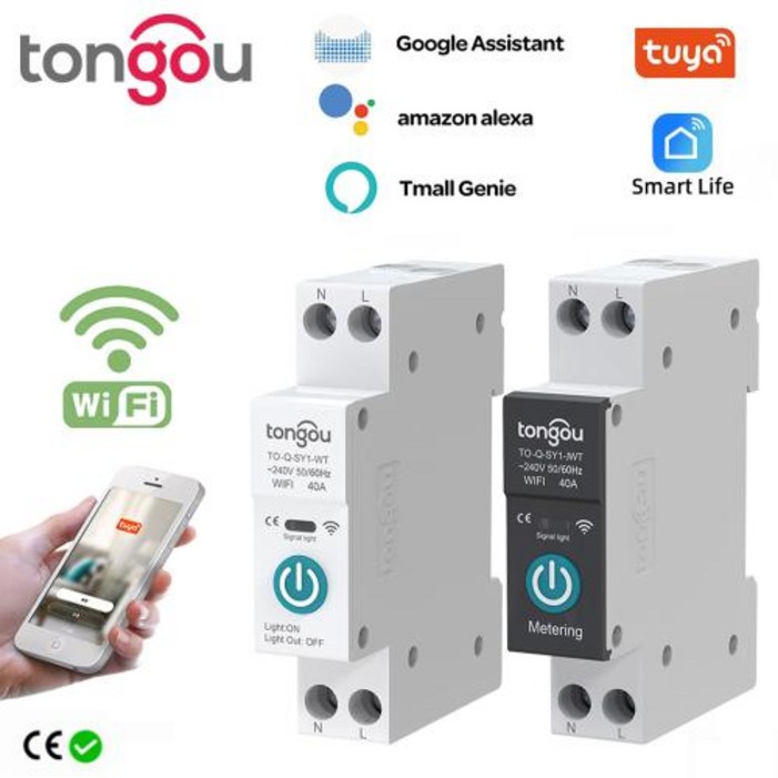 스마트 홈 무선 원격 제어 스마트 스위치 용 TUYA WIFI 스마트 회로 차단기 전력 계량 1P 63A DIN 레일 by APP TONGOU