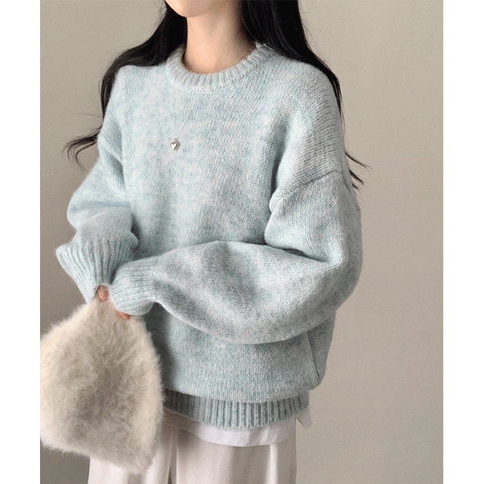 자스민벨 모아 러블리 아방 도톰 울 오버핏 라운드 긴팔 겨울 파스텔 니트